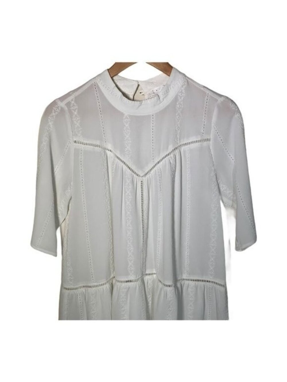 Leith Womens Small White Eyelet Lace Tiered Blouse Casual Top - Picture 5 of 11